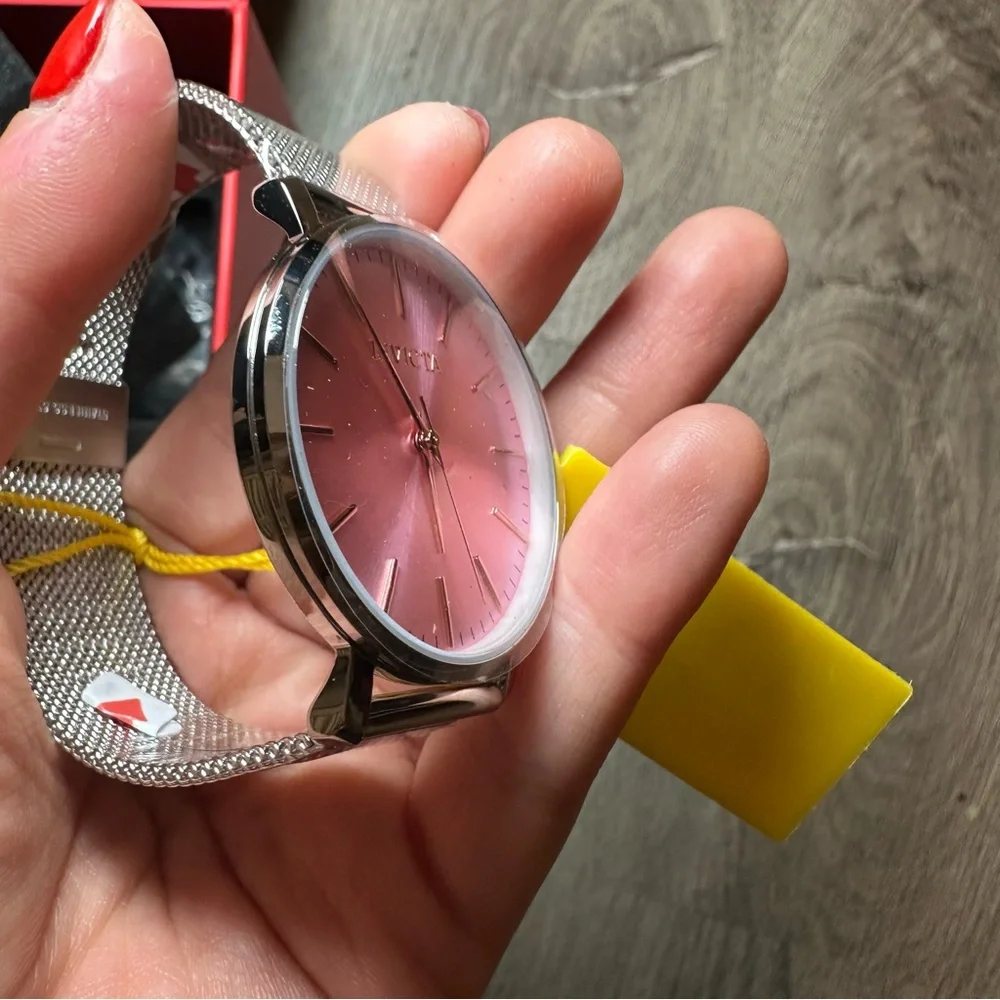 Invicta Angel Starlight 48843 Pink Dial Silver Mesh Watch 38mm NIB